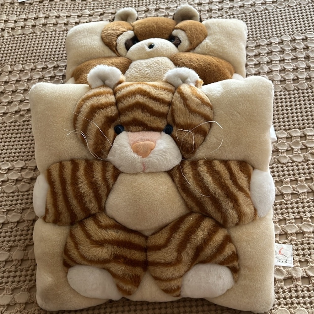 Vintage 1998 T.W.I.E. Tabby Cat‎ and Red Panda Pillow Set of 2